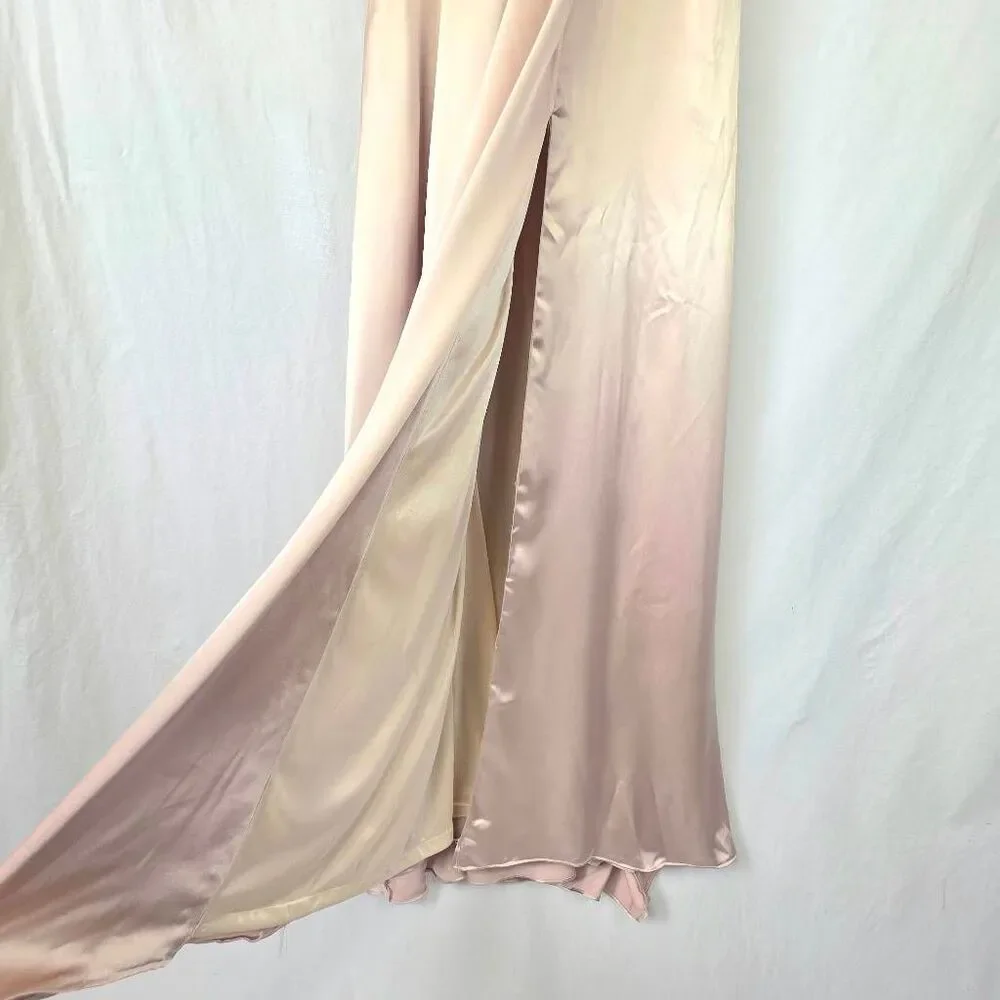 Revelry Satin Champagne Maxi Dress Slit Size 4